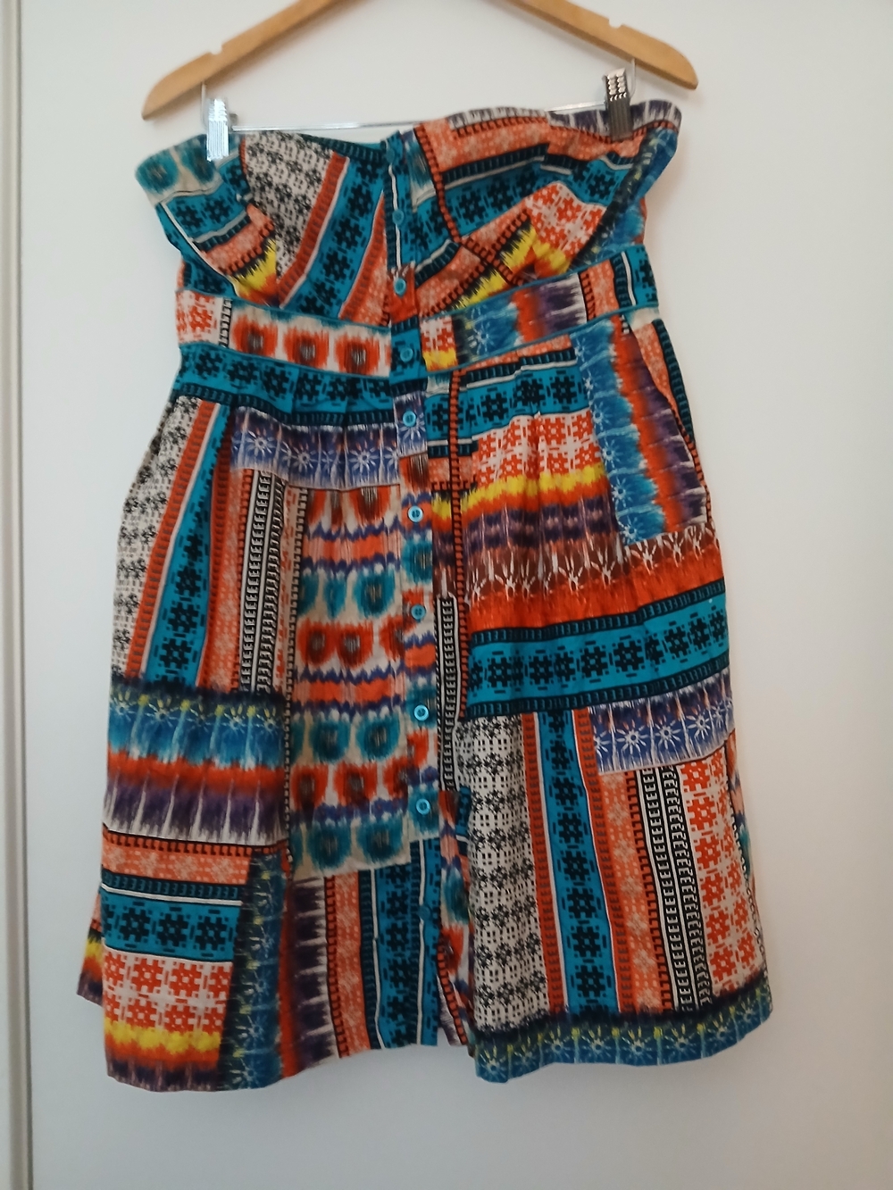 Xhilaration Strapless Multicolor Printed Sundress - Teal, Orange, Blue